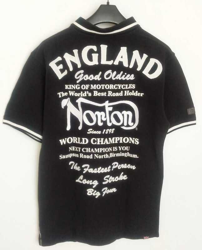 Norton Motorcycleノートンモーターサイクル★ブラック半袖ポロシャツ/メンズ M
