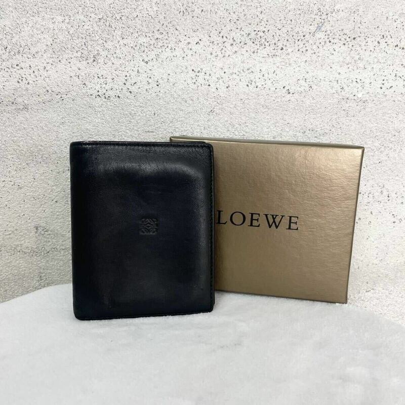 【贅沢品の極み】LOEWE ロエベ　折財布 カードケース　お札ケース　アナグラム　レザー 本革 ブラック　ヴィンテージ