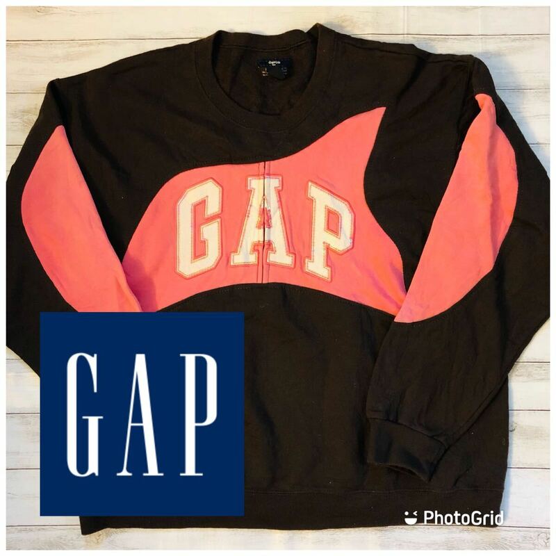 ギャップ　GAP Lサイズ　裏起毛　ツートーン　ビッグロゴ　スウェット　トレーナー　ブラウン×ピンク