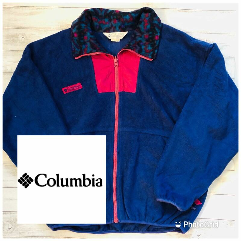 コロンビア　Columbia Lくらい　ツートーン　フリースジャケット　ブルー×ボルドー