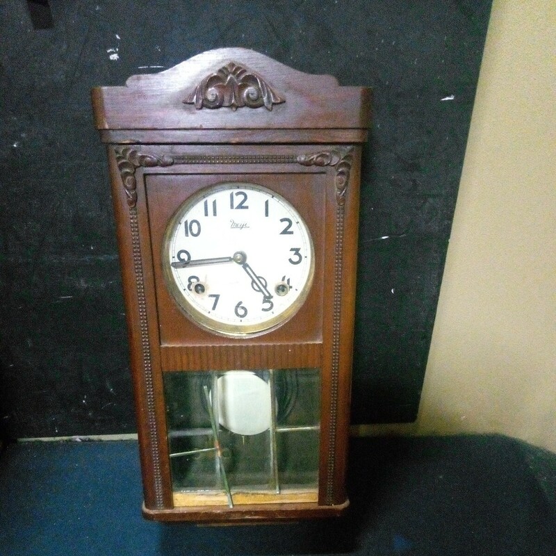MEIJI CLOCK 明治時計 掛け時計 柱時計 振り子時計 ボンボン時計 木製 約49×23cm 厚さ約11cm アンティーク レトロ AD-14 