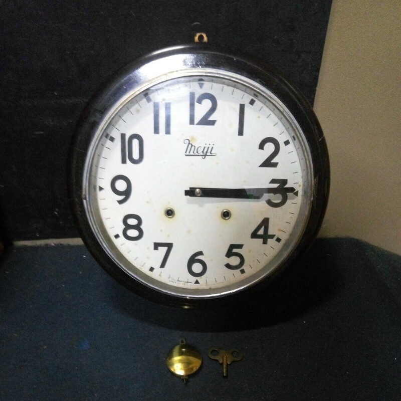 MEIJI CLOCK 明治時計 柱時計 掛時計 振り子時計 ボンボン時計 丸時計 直径約40cm 厚さ約12cm 昭和レトロ ジャンク AD-28 