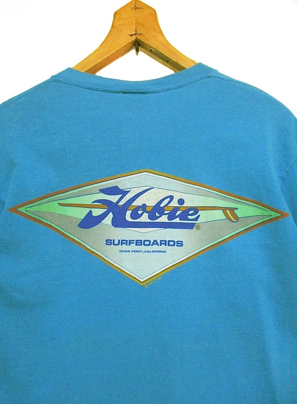 80s Vintage MADE IN USA HOBIE SURFBOARDS 1985　ホビー サーフボード シングルステッチ ロゴプリント Tシャツ　ターコイズ Lサイズ USA製