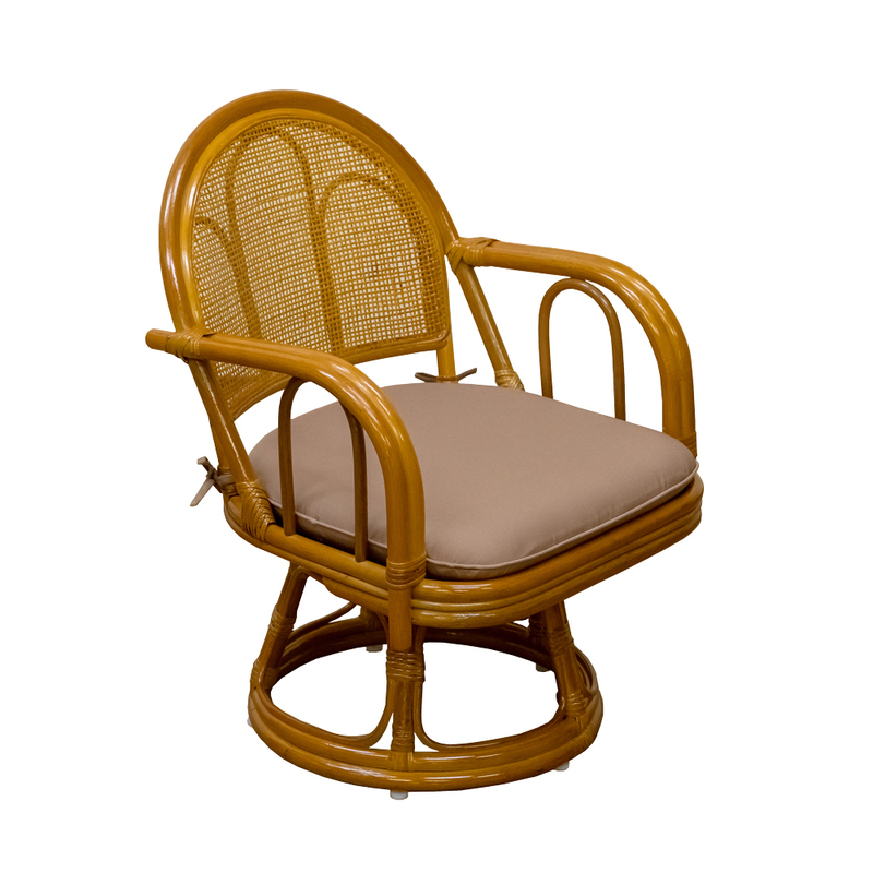 ラタン回転式 高座椅子 籐 肘付きチェア 座面高さ33cm 低め ミドル 肘掛け付き イス ナチュラル系 IM-14(HN)