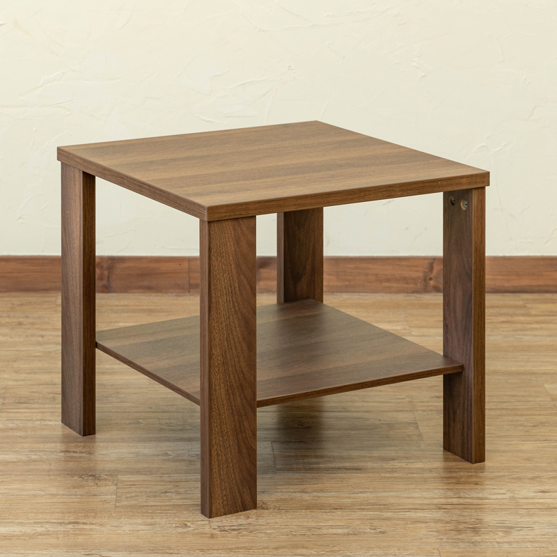 サイドテーブル 棚付 50cm幅 正方形 木製 センターテーブル 木目柄 大理石柄 LDN-01 ウォールナット(WAL)
