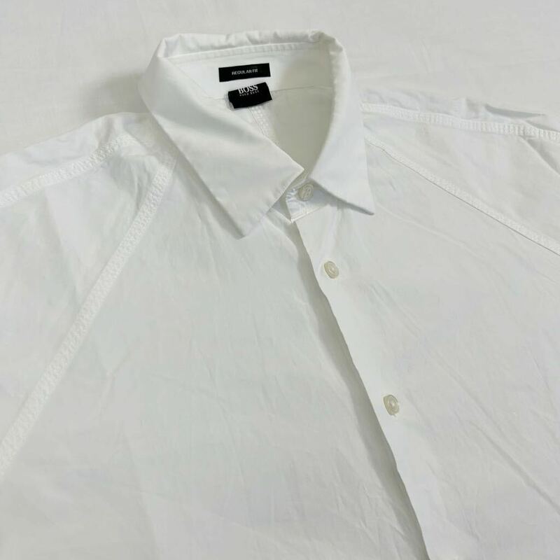 HUGO BOSS ヒューゴボス　半袖シャツ ラグランスリーブ　ドレスシャツ　ホワイト 白 size M メンズ　男性用