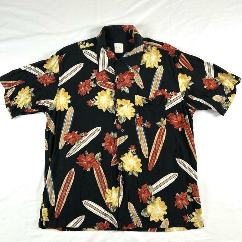 KARL HELMUT カールヘルム　半袖シャツ　アロハシャツ　花柄　ハワイアンシャツ　サーフボード　sizeM　メンズ　男性用