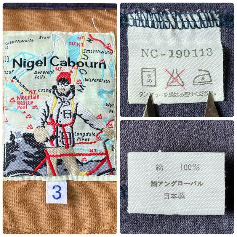 3 希少 90s アングローバル期 旧タグ 日本製 Nigel Cabourn ナイジェルケーボン ラガーシャツ フェード ナス紺 古着 ビンテージ 90年代