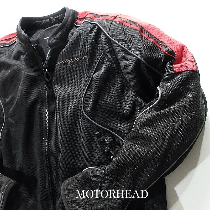 【MOTORHEAD モーターヘッド】メッシュ シングル ライダースジャケット Lサイズ!! （軽量 肩・肘・脊椎プロテクター装備）