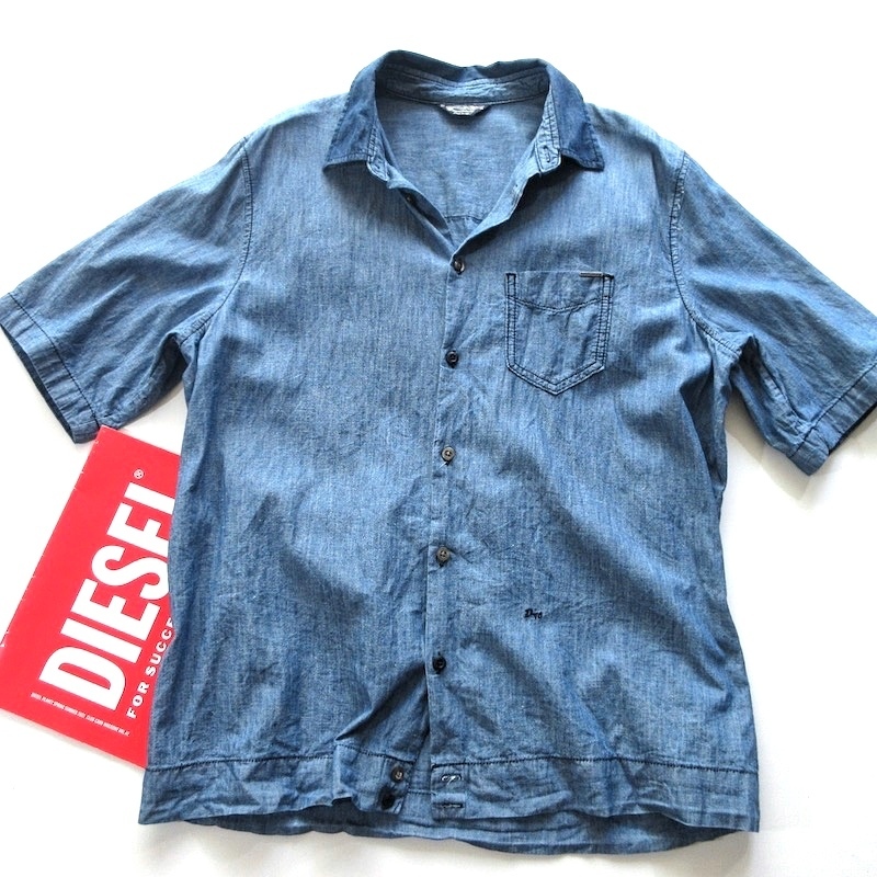 【DIESEL ディーゼル】週末カジュアルに◎ リネンコットン 半袖 シャンブレーシャツ Lサイズ!!