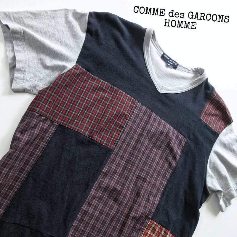 【COMME des GARCONS HOMME コムデギャルソン オム】チェック ブロッキング パッチワーク Tシャツ!!