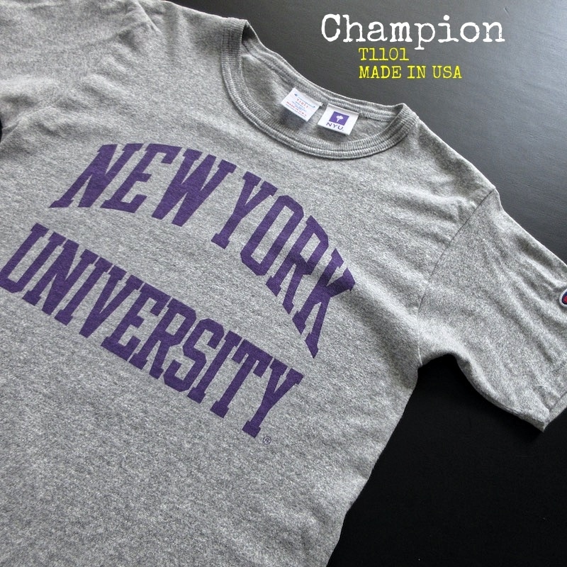 【Champion チャンピオン】USA製 T1011 Tシャツ NEW YORK UNIVERSITY グレー!!