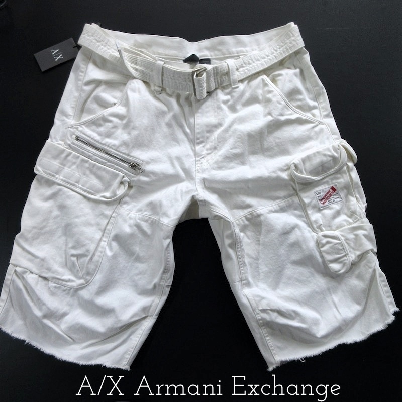 【A/X Armani Exchange アルマーニエクスチェンジ】ホワイト コットン ショーツ 36/98cm!! （タクティカル ミリタリー ショートパンツ）