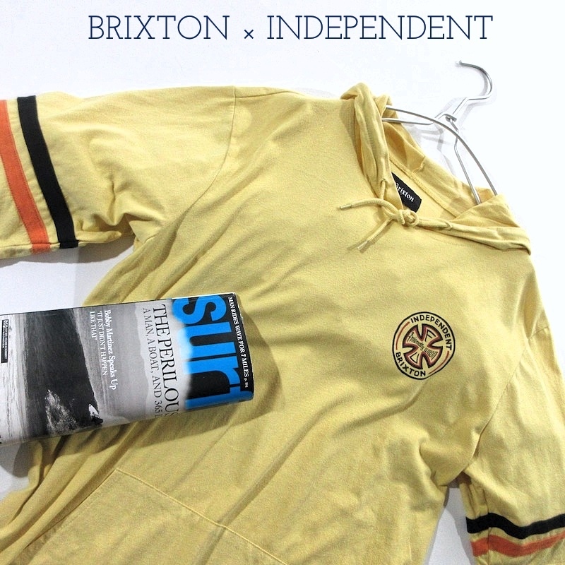 【BRIXTON ブリクストン × INDEPENDENT インディペンデント】ロンハーマン取扱ブランド◎ 別注 コラボ ライン パーカー Tシャツ イエロー