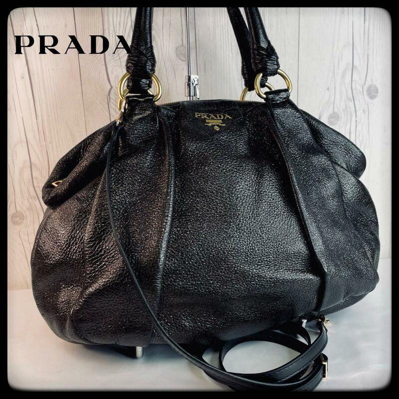 ◆美品◆ PRADA プラダ レザー ハンドバッグ ショルダーバッグ ブラック 黒 斜め掛け クロスボディ バッグ 鞄 カバン