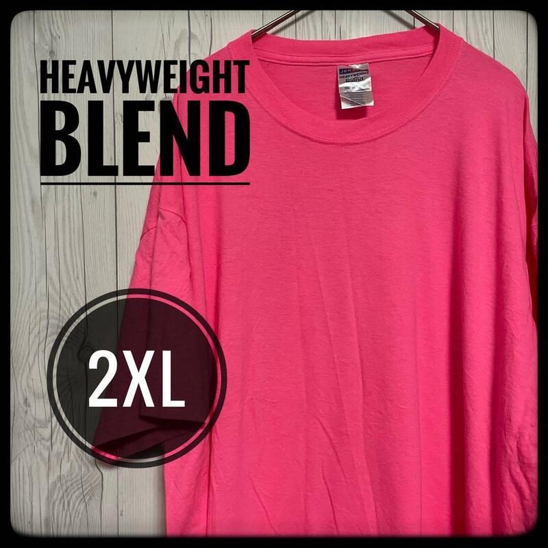 ◆ HEAVYWEIGHT Blend ◆ Tシャツ 無地 ネオン ピンク 2XL 蛍光カラー US古着 ビッグサイズ オーバーサイズ