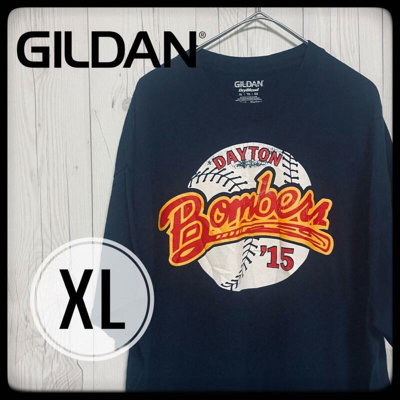 ◆ GILDAN ◆ ギルダン Tシャツ XL 野球 チームTシャツ ブラック US古着 オーバーサイズ ビッグサイズ ブラック 黒