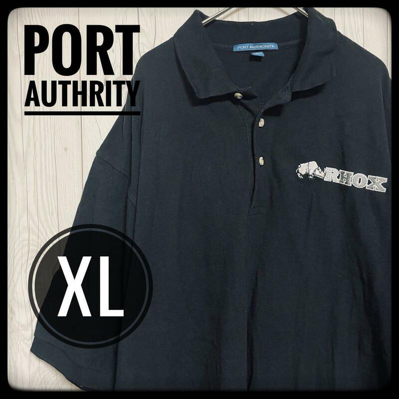 ◆ PORT AUTHORITY ◆ ポロシャツ 半袖 ブラック XL 黒 オーバーサイズ ブラック ビッグサイズ US古着 企業
