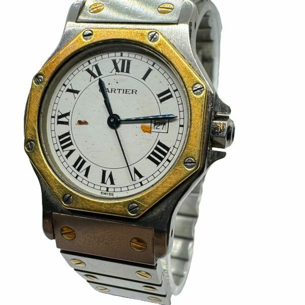 カルティエ サントスオクタゴン YG×SS ホワイト文字盤 デイト AT/自動巻き メンズ腕時計