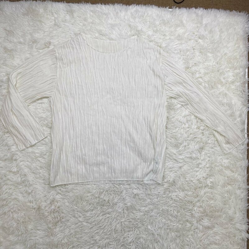 １円～　I-9　60　SHEENA　シーナ　ロングTシャツ　3D加工　カットソー　ロンT　ホワイト　サイズＦ　コットン