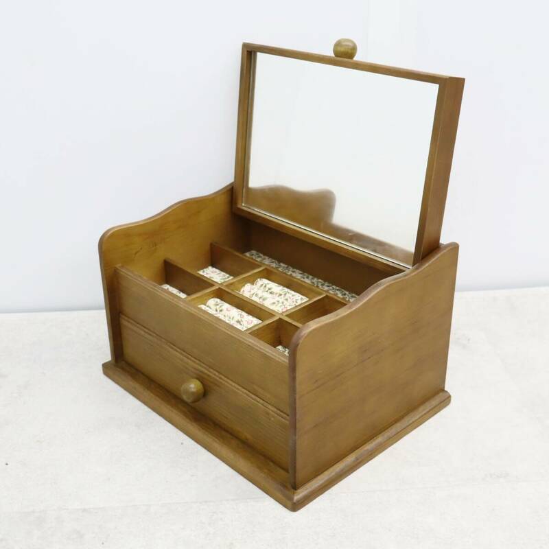 ◆ ｜ジュエリーボックス BOX 鏡付き 木製｜ ケース 指輪など｜ ■P2065