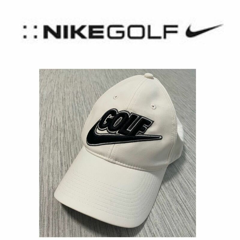 NIKE GOLF ホワイト ロゴ 刺繍 マジックテープ CAP キャップ 帽子 ゴルフ 男女兼用 白