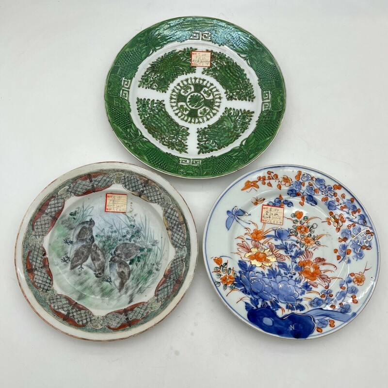 中国　時代　広彩　皿　３枚　中国美術　