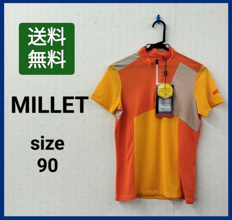 【送料無料】MILLET ミレー スポーツウェア 登山用ウェア ハーフジップ 半袖 薄手 透感 橙色 黄色 ユニセックス 男女兼用 ②