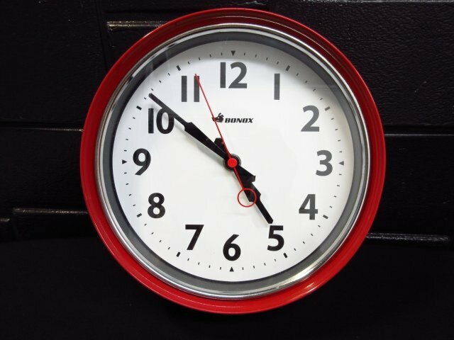 r6061　美品　BONOX　時計　赤色　DW-20-07　丸型時計　動作OK　ボノックス　壁掛け時計 　カフェ風　シンプル系　おしゃれ　かわいい