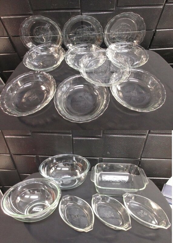 a7278　未使用品多数　パイレックス　耐熱ガラス製品　ボウル　角皿　ふち飾りボウル　ぶどう柄　中皿　全16点