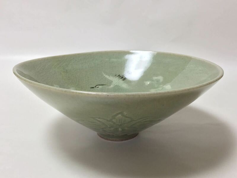 平茶碗 青磁 雲鶴 古物品 茶道具