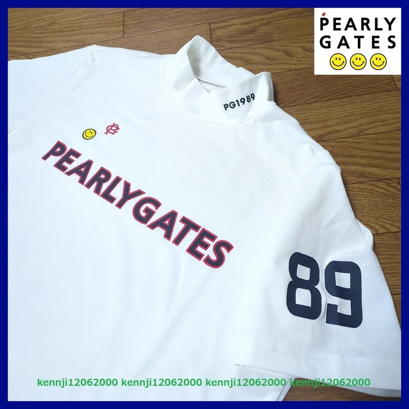 限定完売 正規品 日本製 パーリーゲイツ PEARLY GATES PG-89 ニコスマイル ハイネック カットソー ストレッジ 半袖 シャツ 白 WH Saiz 4 M