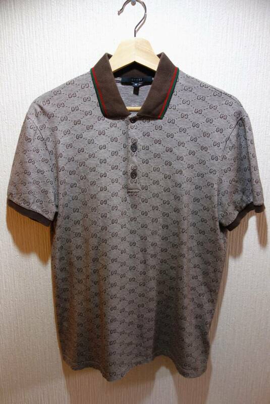 定価１５．５万円 美USED品 グッチ(gucci) シェリーライン×GGコットンポロシャツ サイズＭ ブラウン