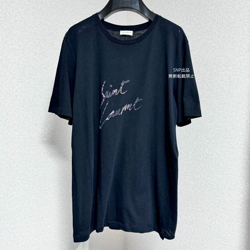 サンローラン SAINTLAURENT PARIS Tシャツ カットソー オーバーサイズ ロゴ プリント 553378 ブラック 黒 XS