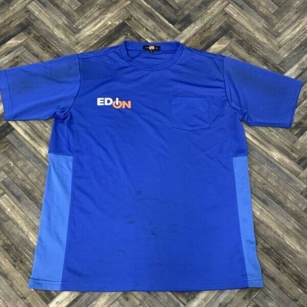 ヤM842 非売品 ロゴ EDION 半袖 Tシャツ ブルー L 所々汚れあり