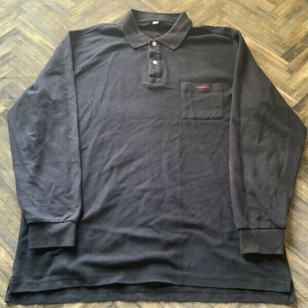 ヤM2173 ニッサン ワークシャツ 長袖 ロゴ ブラック 3L 襟に色褪せあり
