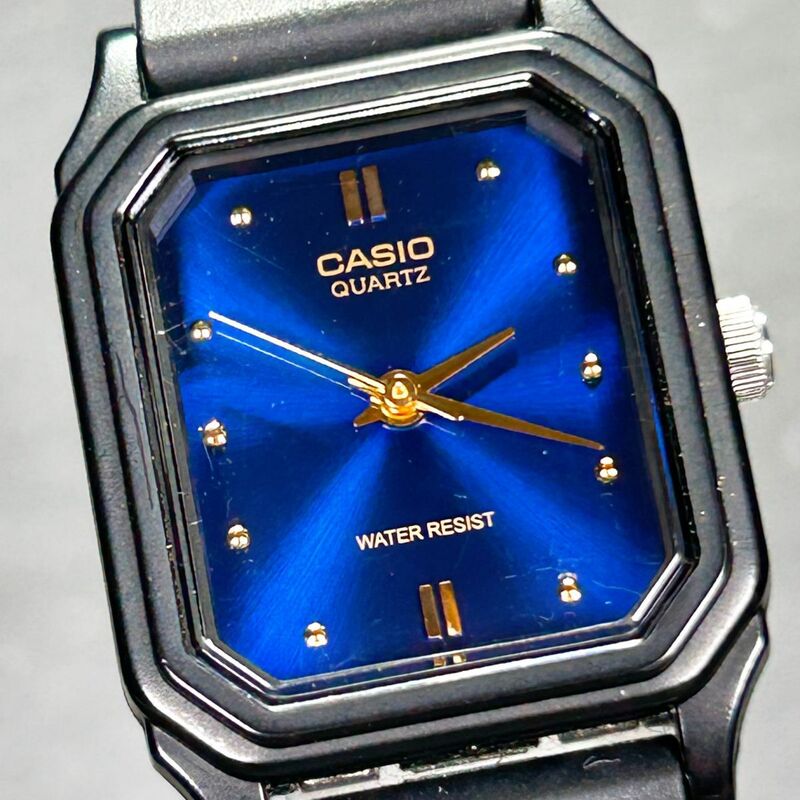 美品 CASIO カシオ LQ-142E-2A 腕時計 クオーツ アナログ ブルー×ゴールド文字盤 ステンレススチール ラバー 新品電池交換済み 動作確認済