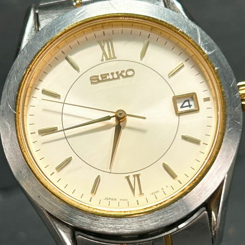 美品 SEIKO セイコー 7N42-9100 腕時計 クオーツ アナログ 3針 ゴールド シルバー コンビカラー ステンレススチール メンズ 新品電池交換済