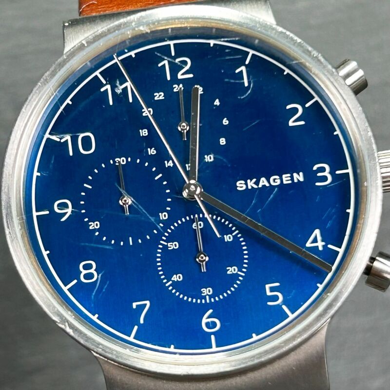 SKAGEN スカーゲン ANCHER アンカー SKW6358 腕時計 クオーツ アナログ クロノグラフ ブルー文字盤 ステンレススチール 新品電池交換済み