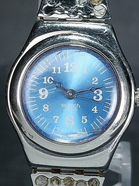 SWATCH スウォッチ IRONY アイロニー AG1997 アナログ クォーツ 腕時計 ブルー文字盤 蛇腹ベルト ステンレス 電池交換済み 動作確認済み