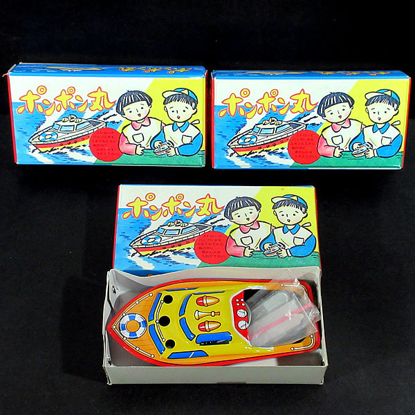 3個 ポンポン丸 (ポンポン船) ブリキ製ローソク熱蒸気船 国産玩具 (昭和レトロ/当時物)