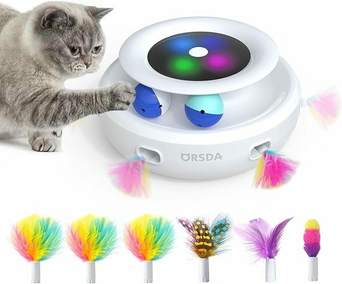 猫おもちゃ 電動 ORSDA 猫じゃらし 自動 猫ボール 2in1一体式 6本取り替えじゃらし付 一人遊び猫おもちゃ自動 スピード