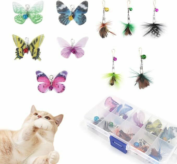 SONGWAY 猫おもちゃ 交換用 5チョウチョ 5小飛ぶ虫 収納ボックス付き