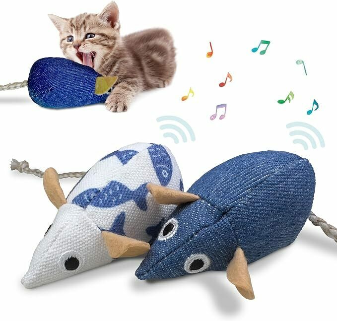 歯磨き オーラルケア 猫 玩具 おもちゃ 触ると音が鳴る ねずみ (2個入り) FelineBees 噛むおもちゃ 運動不足 遊び