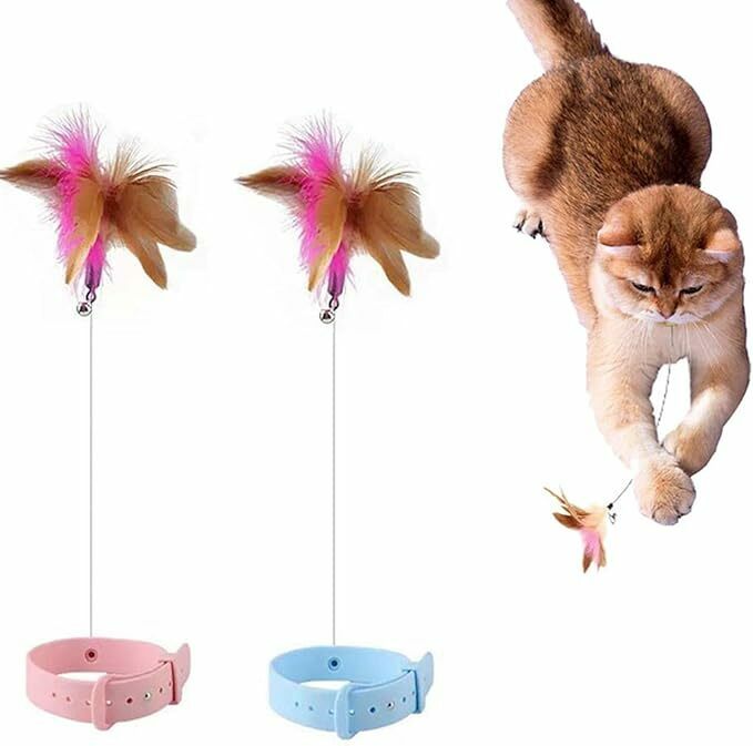 Tanosimi 猫おもちゃ 無毒で 猫 玩具 運動不足 筋力不足 ストレス解消 猫の羽根首輪 鈴付き 首輪の長さ調節可 ペットグ
