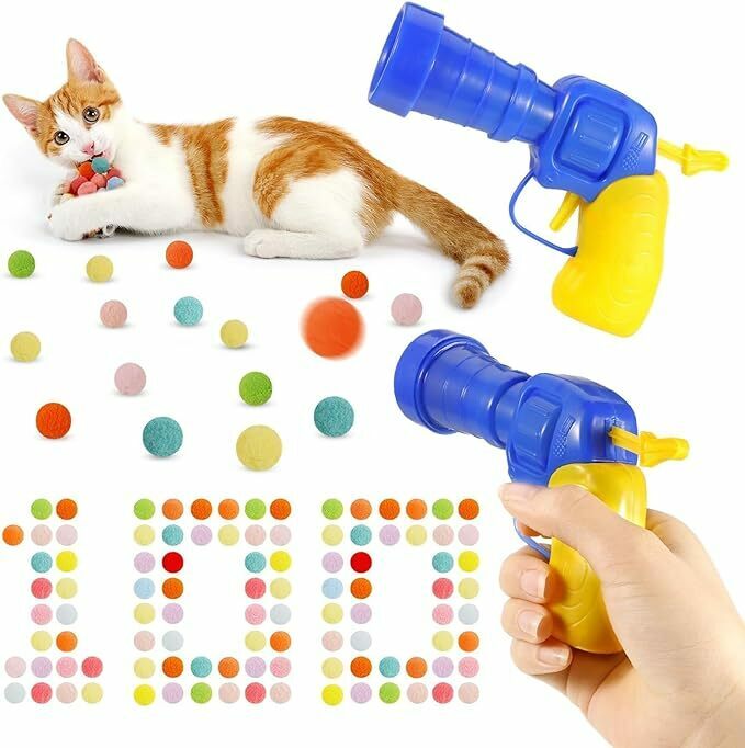 Hitchlike 猫おもちゃ 猫ボール 100個ボール入り 猫おもちゃ銃2個 混合色 屋内猫おもちゃ 猫 遊び道具 ストレス解消