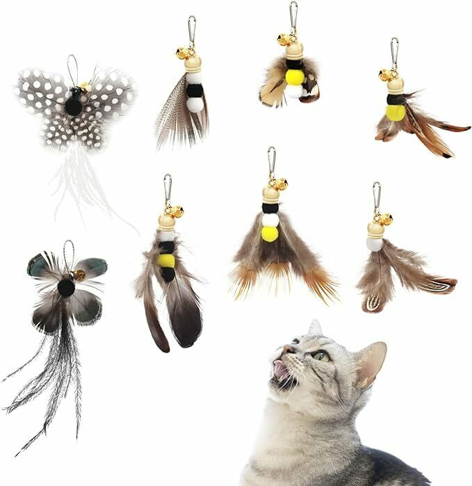 SONGWAY 猫 おもちゃ 猫じゃらし 羽根 ねこ玩具 昆虫 蝶々 大飛ぶ虫 ８個交換用