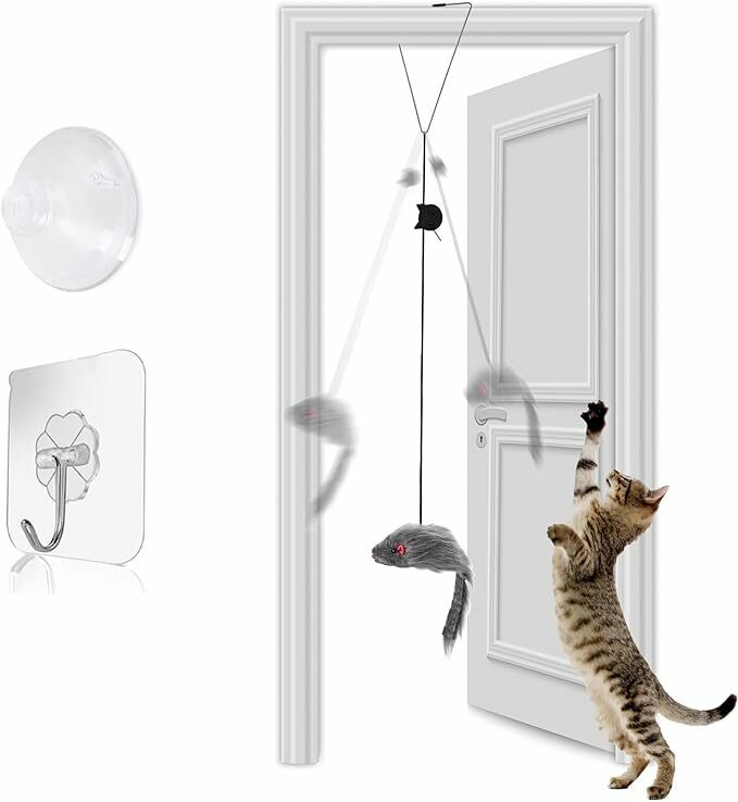 FYNIGO 猫 おもちゃ ねずみ ドア掛け 猫は自分で遊ぶ 猫じゃらし 人気ランキング ネズミ ぬいぐるみ 自動回弾 狩猟運動