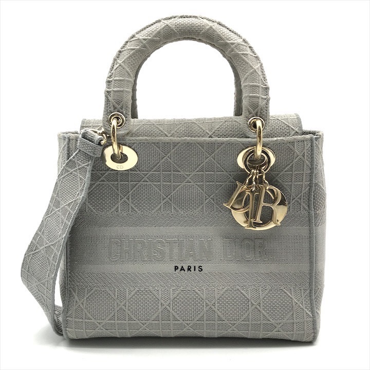 良品 Christian Dior ディオール レディ ディライト カナージュ 2way ハンド ショルダー バッグ グレー k2352