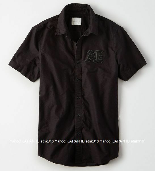 〓アメリカンイーグル/US XXL/AE Button Up アップリケオックスフォード半袖シャツ/Black